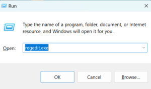 regedit.exe in run box