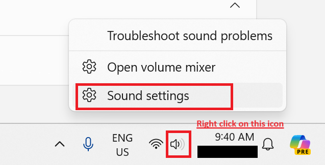 shortcut to sound settings