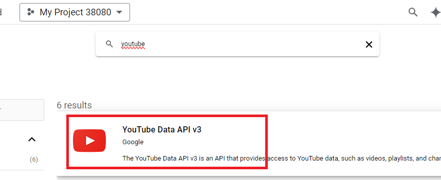 search for Youtube data API v3