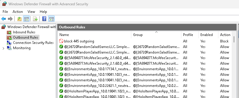 block port 445 in windows firewall